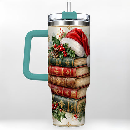 #pl[40oz|Green] Christmas Books 40oz Tumbler, Reading Stainless Steel Travel Cup