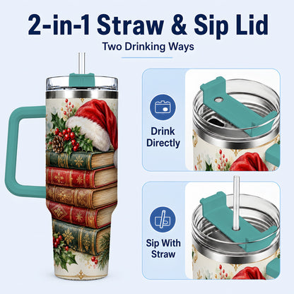 #pl[40oz|Green] Christmas Books 40oz Tumbler, Reading Stainless Steel Travel Cup