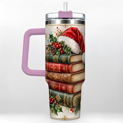 #pl[40oz|Pink] Christmas Books 40oz Tumbler, Reading Stainless Steel Travel Cup