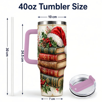#pl[40oz|Pink] Christmas Books 40oz Tumbler, Reading Stainless Steel Travel Cup