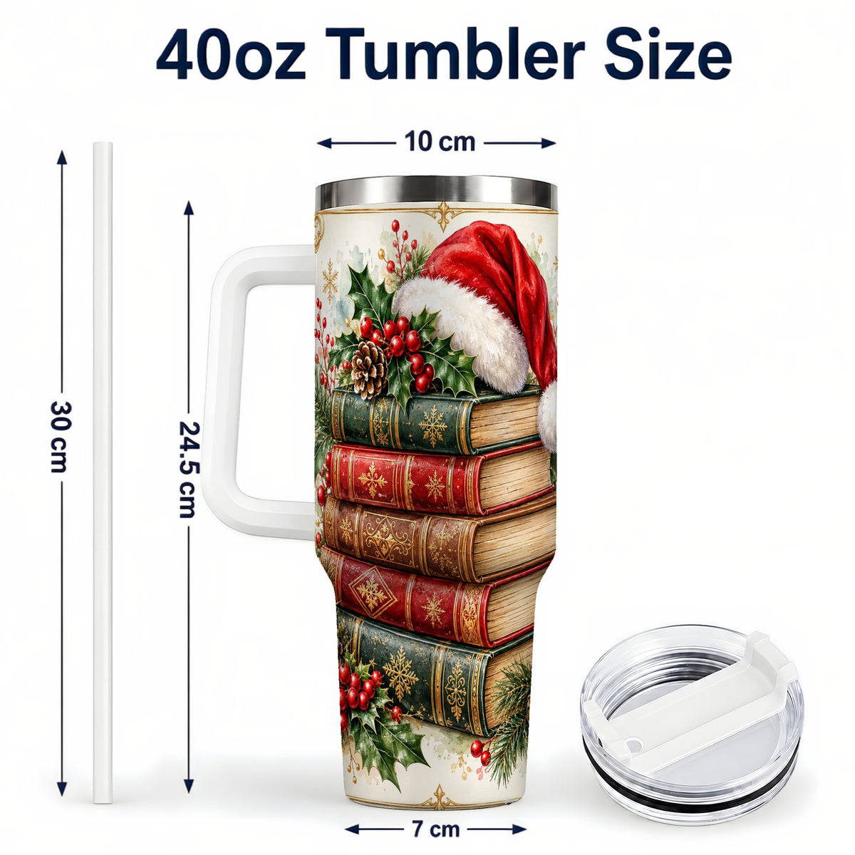 #pl[40oz|White] Christmas Books 40oz Tumbler, Reading Stainless Steel Travel Cup