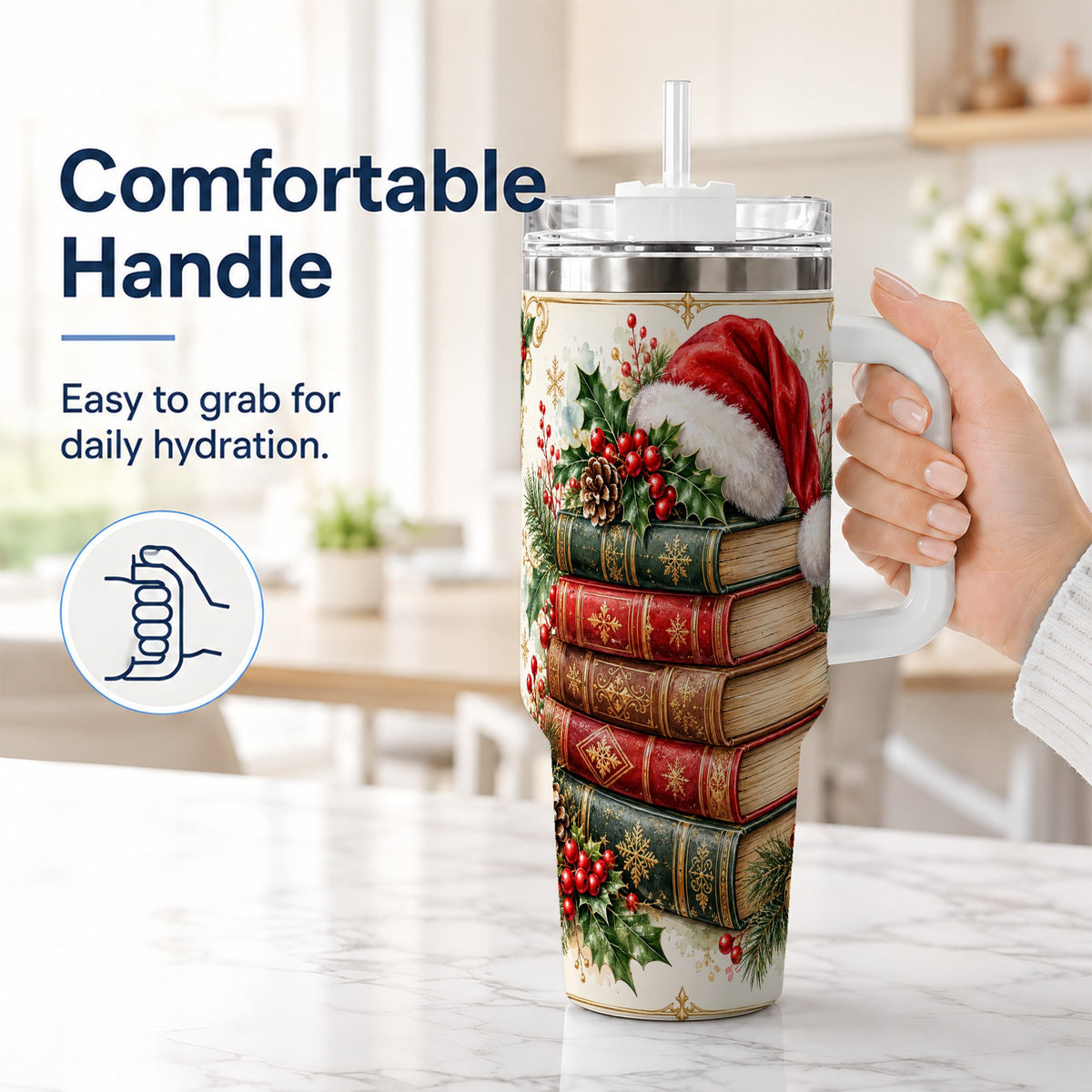 #pl[40oz|White] Christmas Books 40oz Tumbler, Reading Stainless Steel Travel Cup