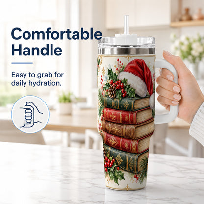 #pl[40oz|White] Christmas Books 40oz Tumbler, Reading Stainless Steel Travel Cup