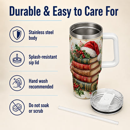 Christmas Books 40oz Tumbler, Reading Stainless Steel Travel Cup