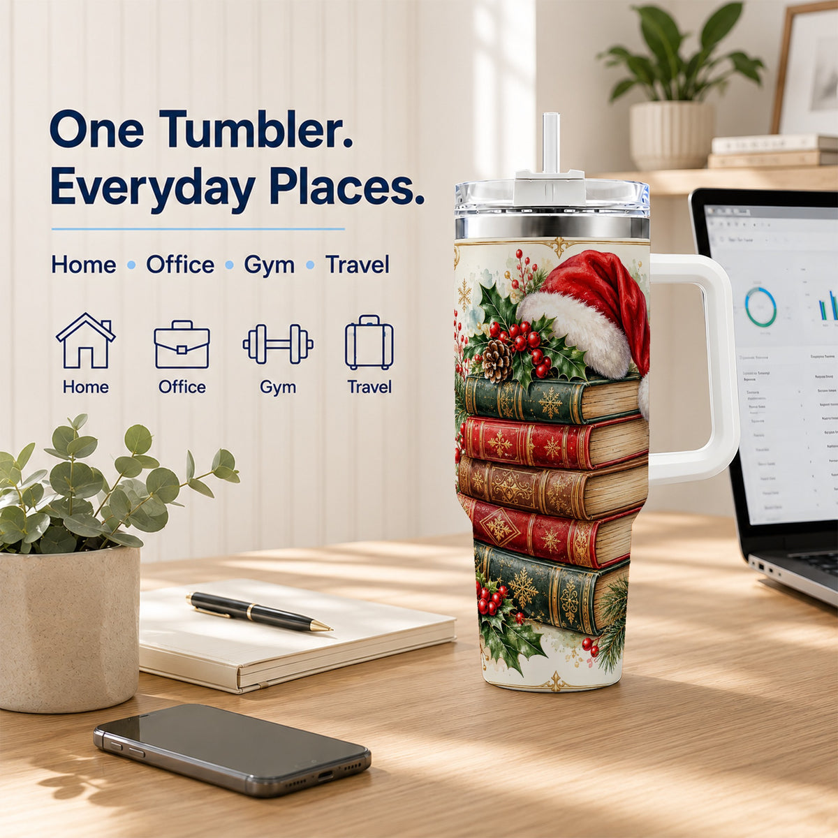Christmas Books 40oz Tumbler, Reading Stainless Steel Travel Cup