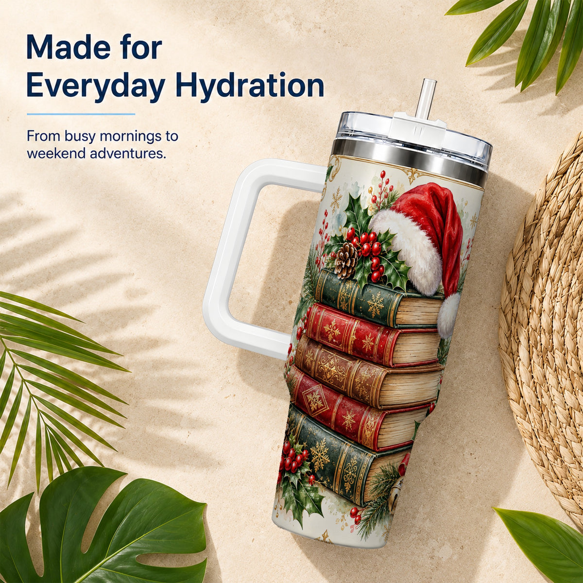 Christmas Books 40oz Tumbler, Reading Stainless Steel Travel Cup