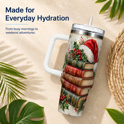 Christmas Books 40oz Tumbler, Reading Stainless Steel Travel Cup
