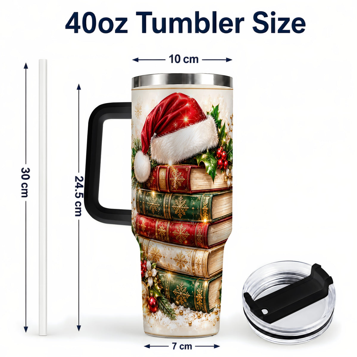 #pl[40oz|Black] Festive Books 40oz Tumbler, Reading Stainless Steel Travel Cup
