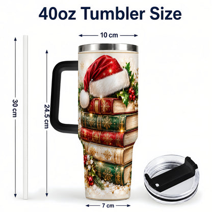 #pl[40oz|Black] Festive Books 40oz Tumbler, Reading Stainless Steel Travel Cup