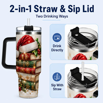 #pl[40oz|Black] Festive Books 40oz Tumbler, Reading Stainless Steel Travel Cup