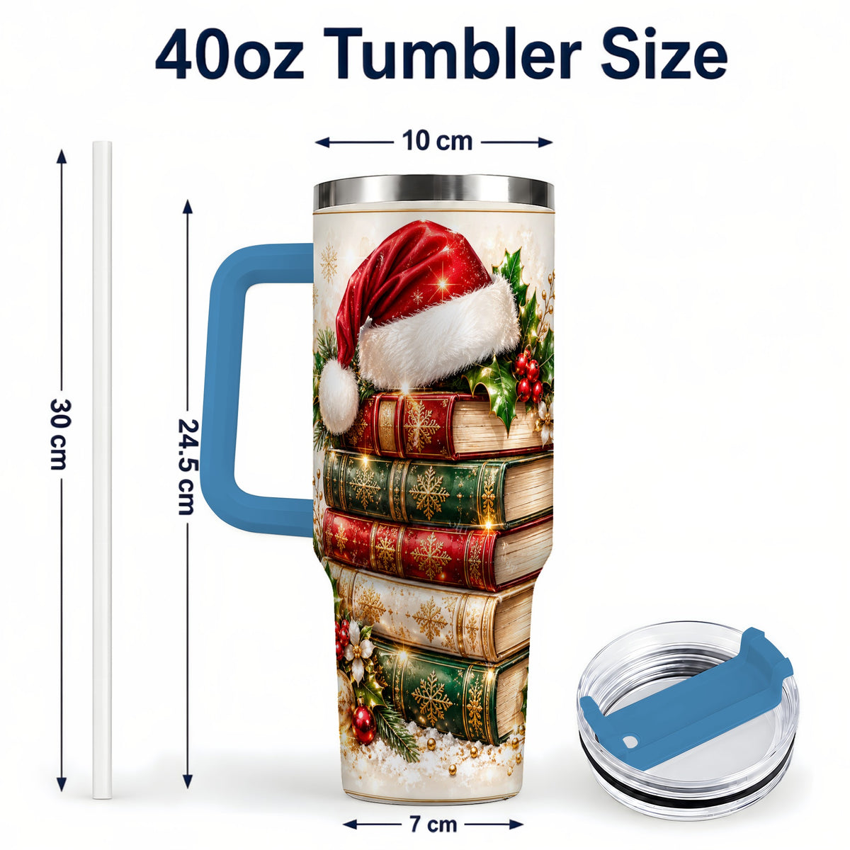 #pl[40oz|Blue] Festive Books 40oz Tumbler, Reading Stainless Steel Travel Cup