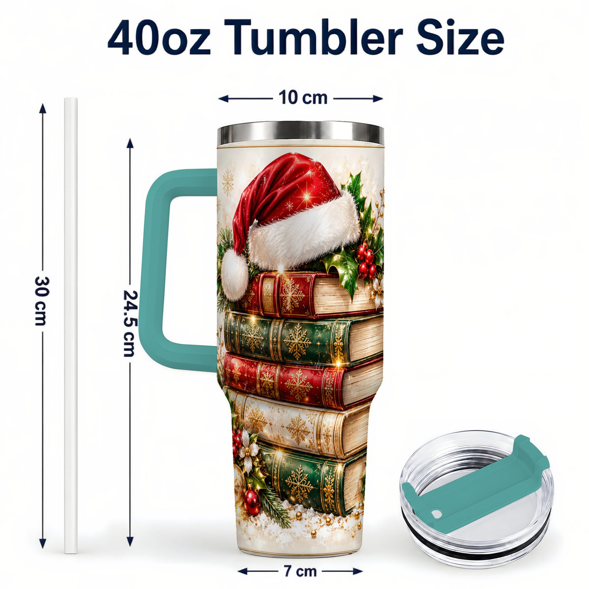 #pl[40oz|Green] Festive Books 40oz Tumbler, Reading Stainless Steel Travel Cup