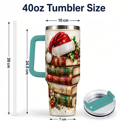 #pl[40oz|Green] Festive Books 40oz Tumbler, Reading Stainless Steel Travel Cup