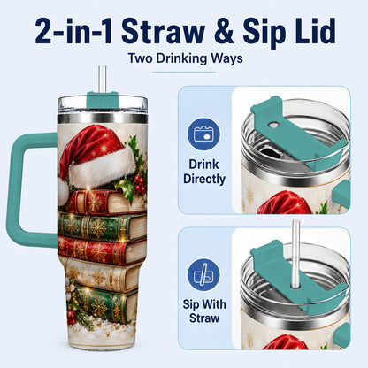 #pl[40oz|Green] Festive Books 40oz Tumbler, Reading Stainless Steel Travel Cup