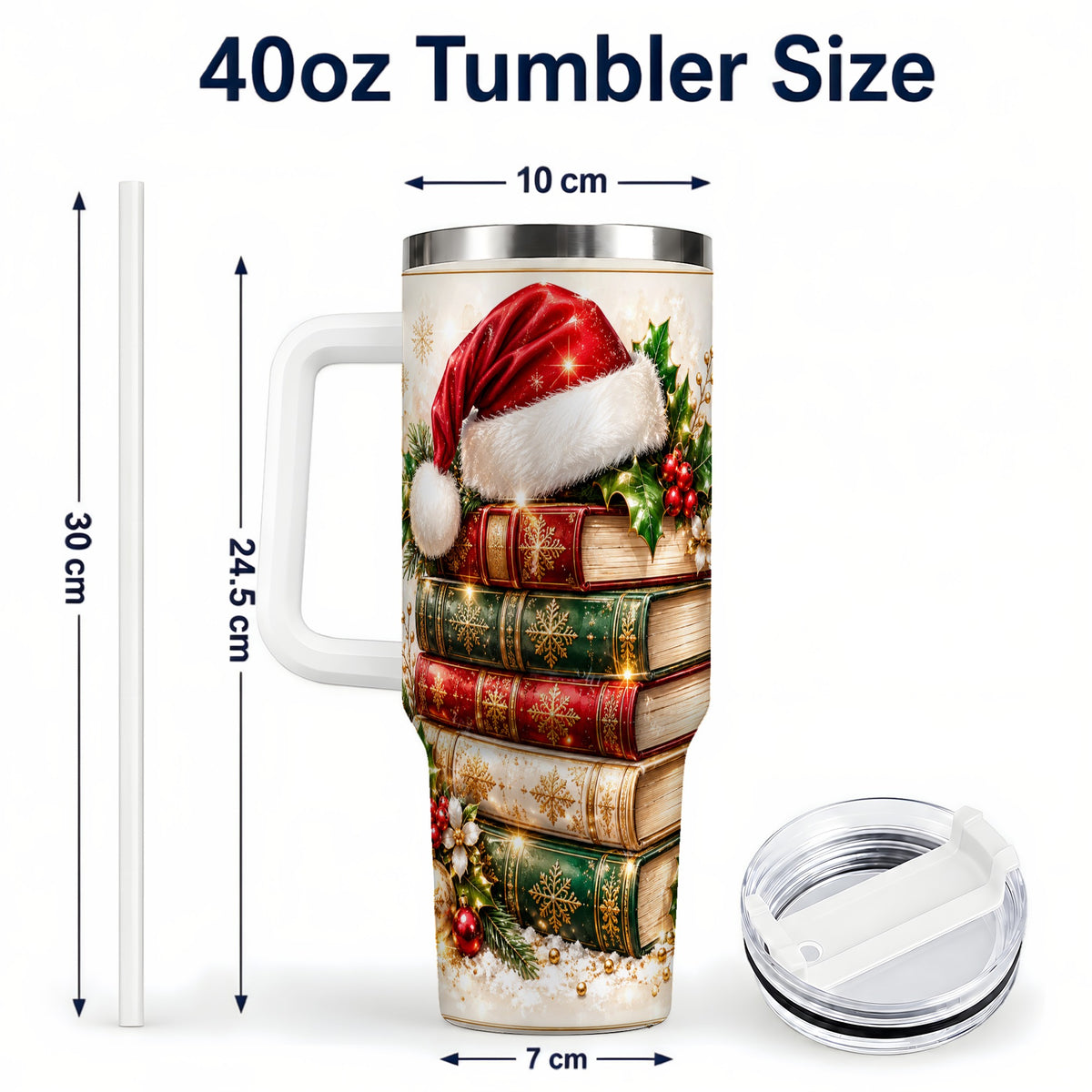 #pl[40oz|White] Festive Books 40oz Tumbler, Reading Stainless Steel Travel Cup