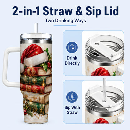 #pl[40oz|White] Festive Books 40oz Tumbler, Reading Stainless Steel Travel Cup