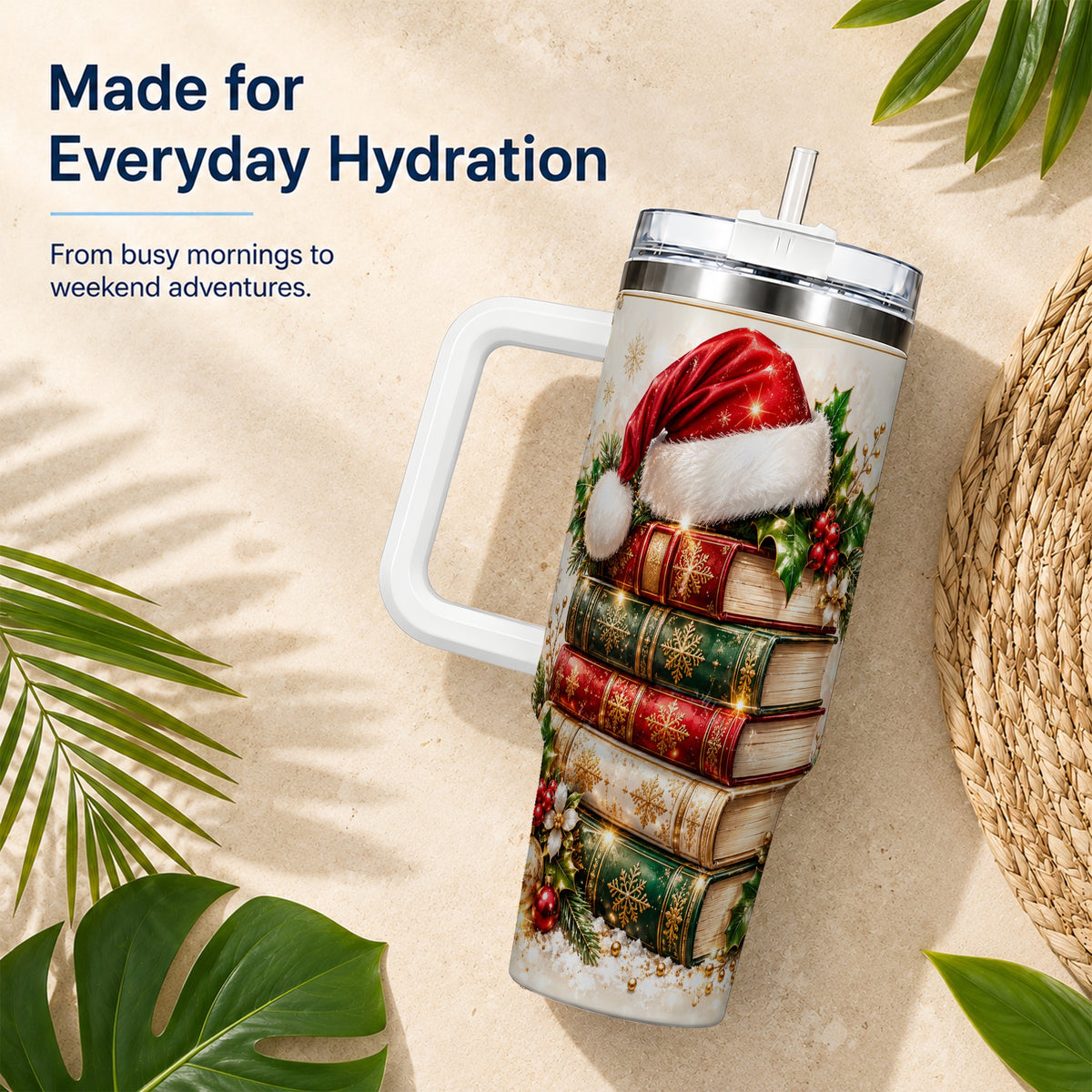 Festive Books 40oz Tumbler, Reading Stainless Steel Travel Cup