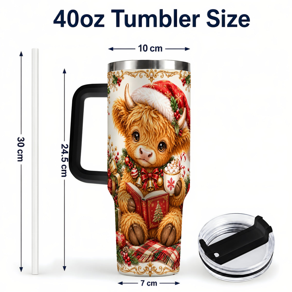 #pl[40oz|Black] Reading Cow 40oz Tumbler, Christmas Stainless Steel Travel Cup