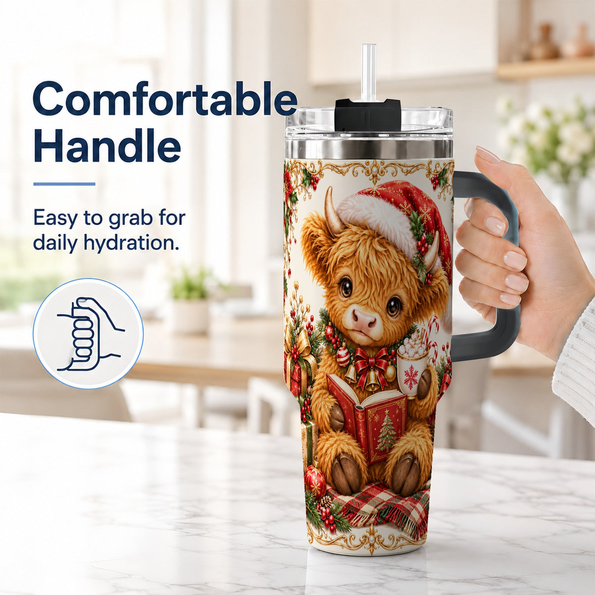 #pl[40oz|Black] Reading Cow 40oz Tumbler, Christmas Stainless Steel Travel Cup