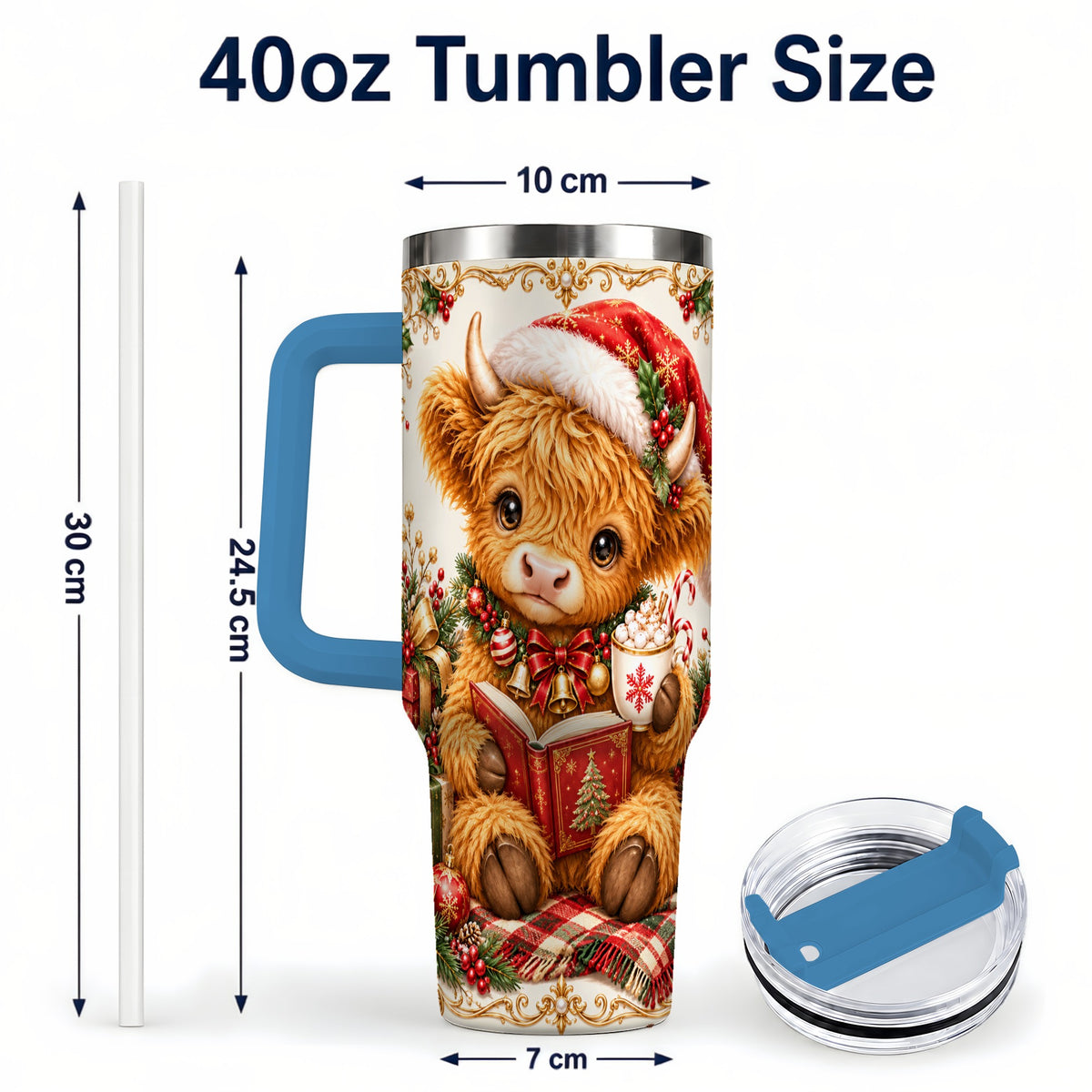 #pl[40oz|Blue] Reading Cow 40oz Tumbler, Christmas Stainless Steel Travel Cup