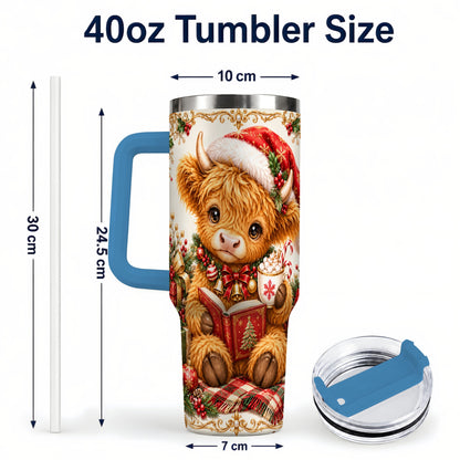 #pl[40oz|Blue] Reading Cow 40oz Tumbler, Christmas Stainless Steel Travel Cup