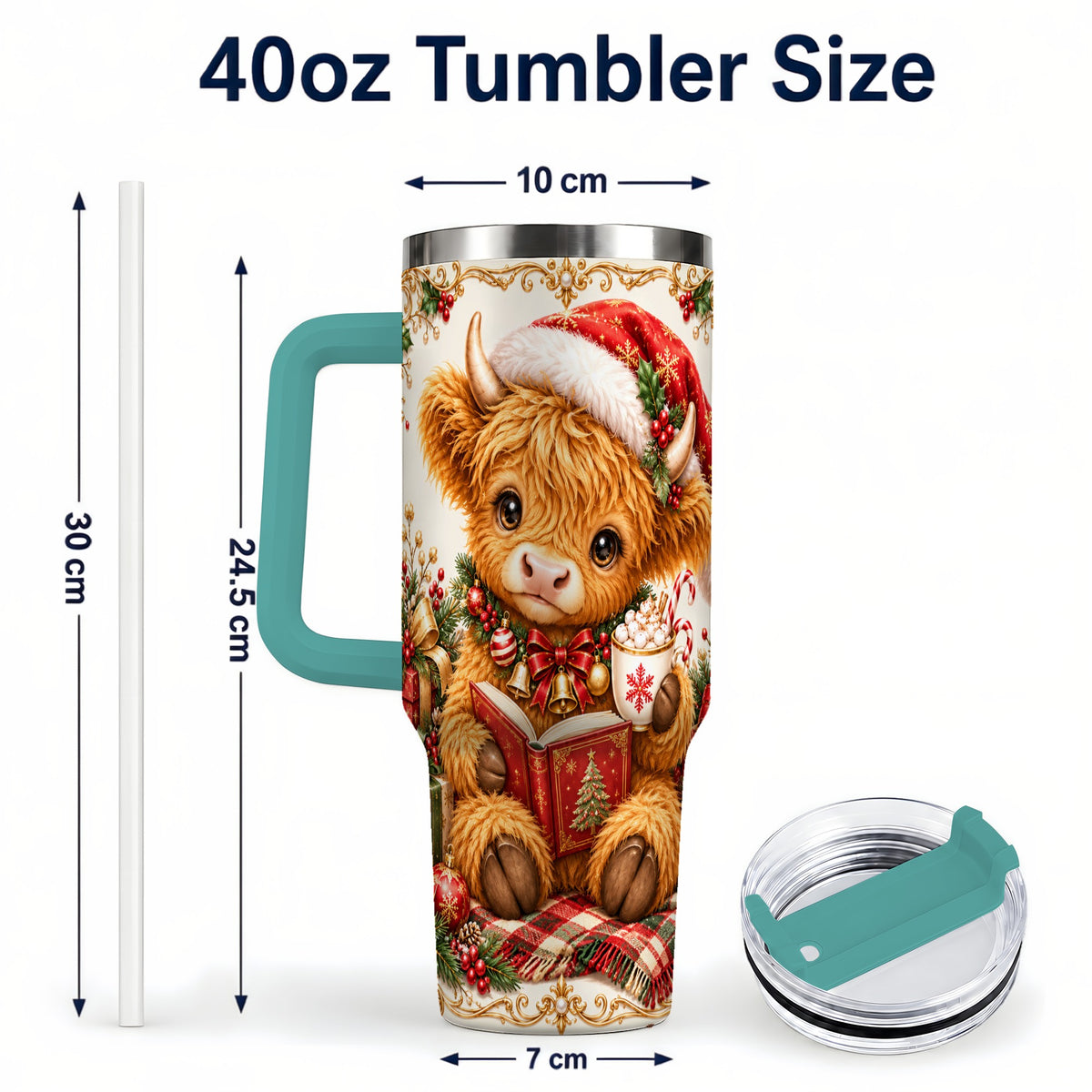 #pl[40oz|Green] Reading Cow 40oz Tumbler, Christmas Stainless Steel Travel Cup