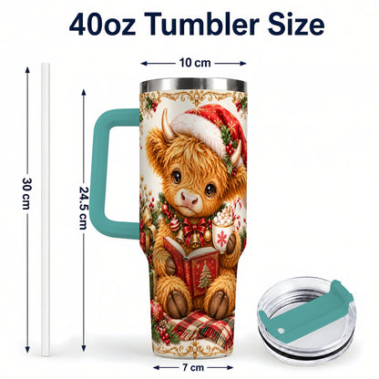 #pl[40oz|Green] Reading Cow 40oz Tumbler, Christmas Stainless Steel Travel Cup