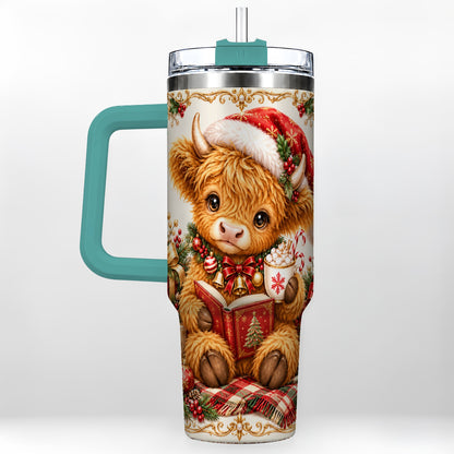 #pl[40oz|Green] Reading Cow 40oz Tumbler, Christmas Stainless Steel Travel Cup
