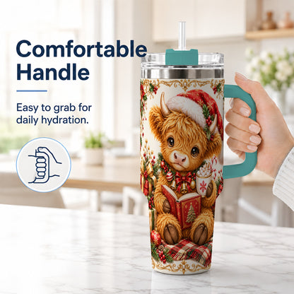 #pl[40oz|Green] Reading Cow 40oz Tumbler, Christmas Stainless Steel Travel Cup