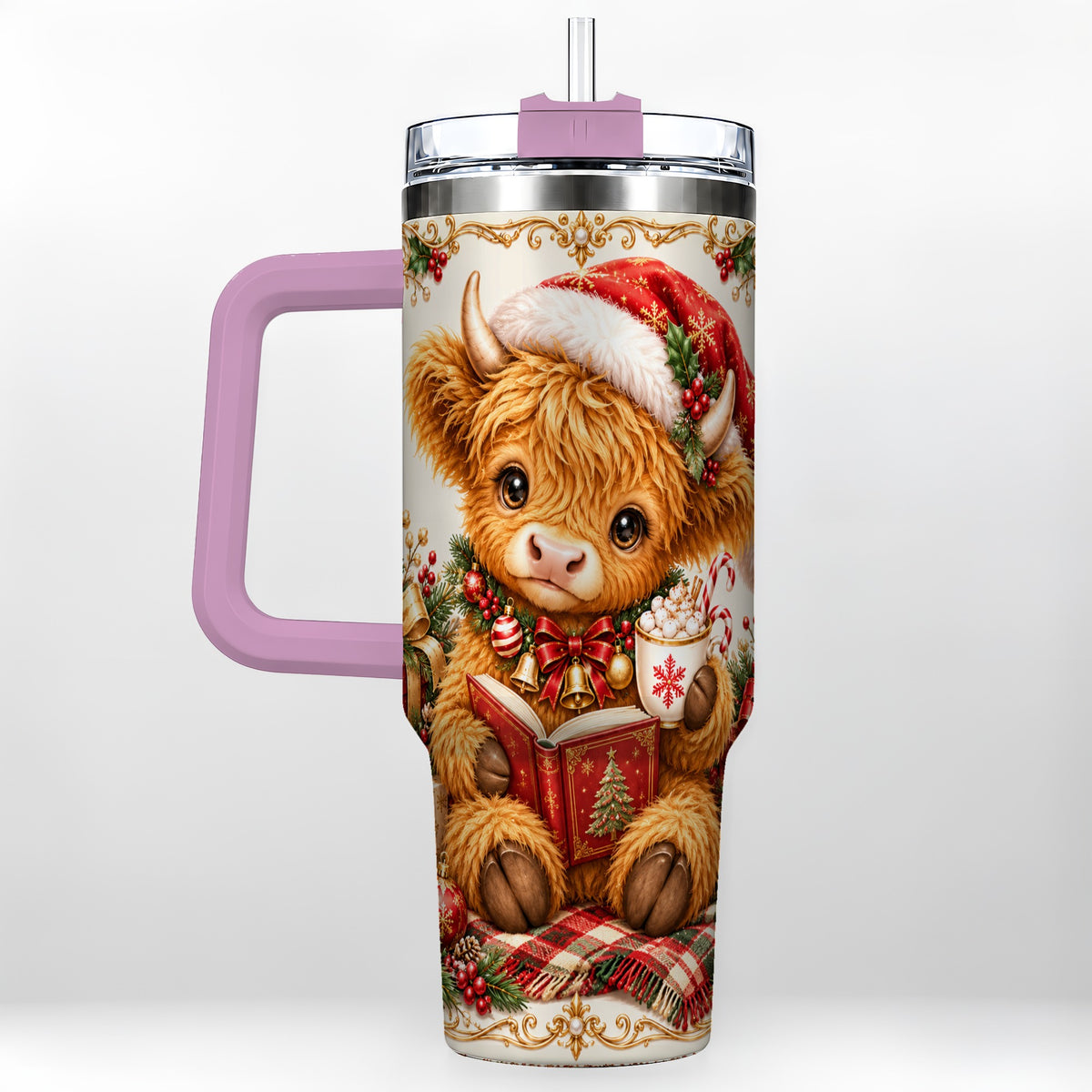 #pl[40oz|Pink] Reading Cow 40oz Tumbler, Christmas Stainless Steel Travel Cup