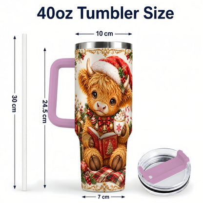 #pl[40oz|Pink] Reading Cow 40oz Tumbler, Christmas Stainless Steel Travel Cup