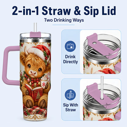#pl[40oz|Pink] Reading Cow 40oz Tumbler, Christmas Stainless Steel Travel Cup