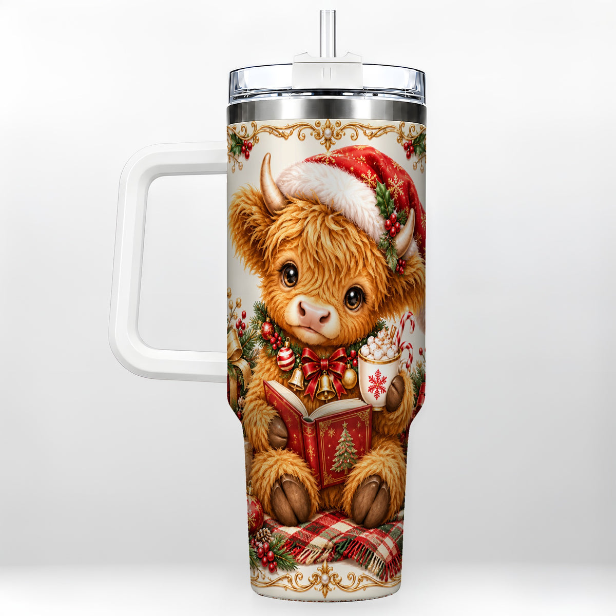 Reading Cow 40oz Tumbler, Christmas Stainless Steel Travel Cup