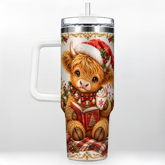 Reading Cow 40oz Tumbler, Christmas Stainless Steel Travel Cup
