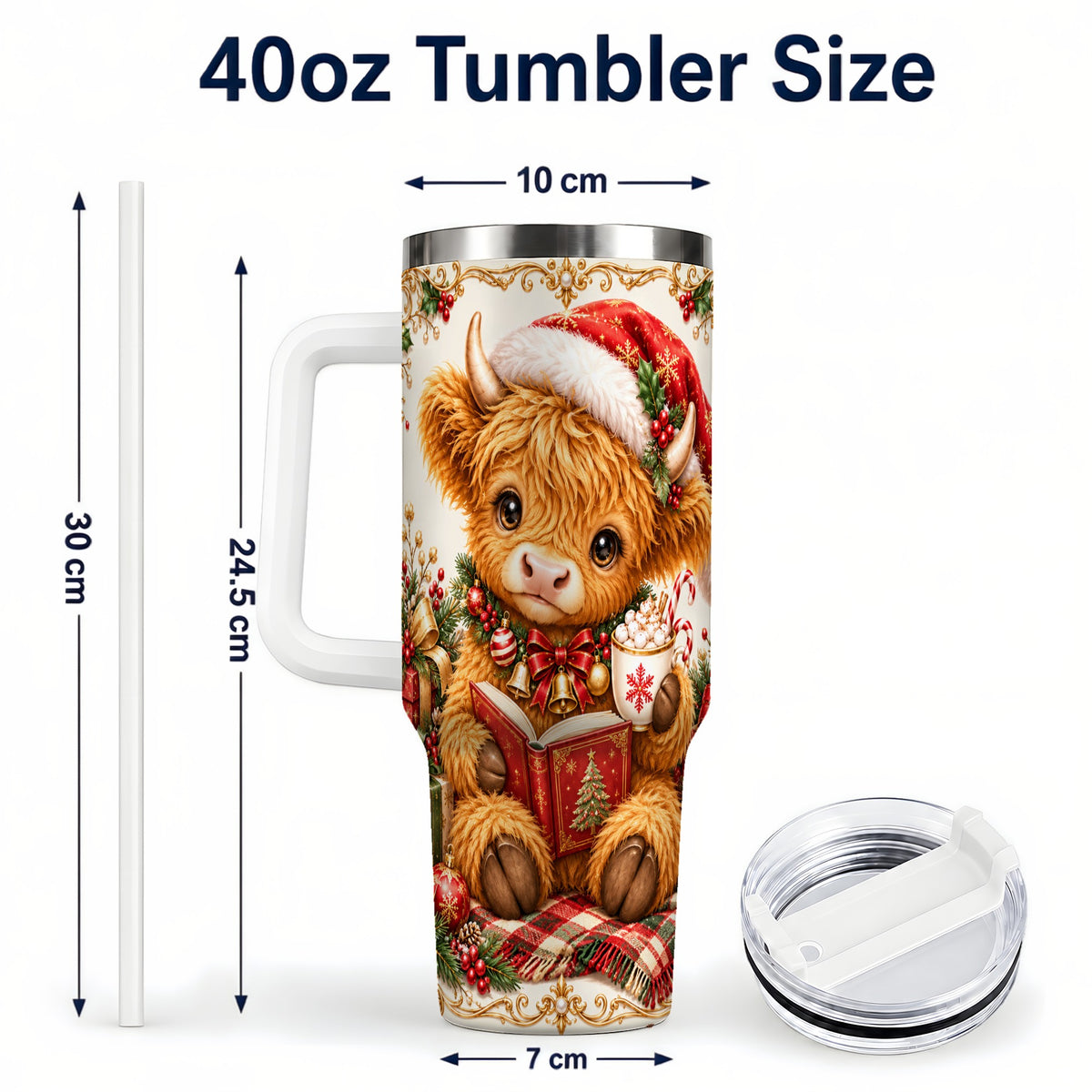 #pl[40oz|White] Reading Cow 40oz Tumbler, Christmas Stainless Steel Travel Cup