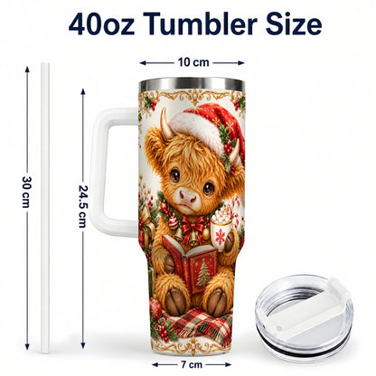 #pl[40oz|White] Reading Cow 40oz Tumbler, Christmas Stainless Steel Travel Cup