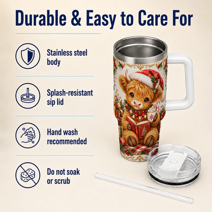 Reading Cow 40oz Tumbler, Christmas Stainless Steel Travel Cup