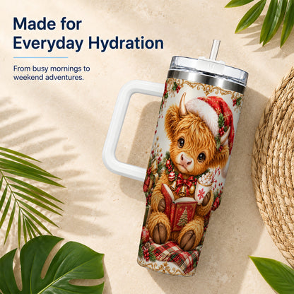 Reading Cow 40oz Tumbler, Christmas Stainless Steel Travel Cup
