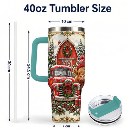 #pl[40oz|Green] Highland Cow Christmas 40oz Tumbler with Handle, Farmhouse Travel Cup