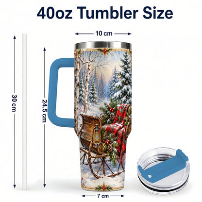 #pl[40oz|Blue] Christmas Sleigh 40oz Tumbler with Handle, Winter Woodland Travel Cup