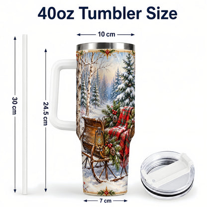 #pl[40oz|White] Christmas Sleigh 40oz Tumbler with Handle, Winter Woodland Travel Cup