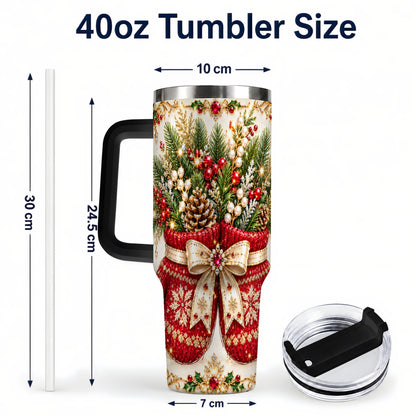 #pl[40oz|Black] Christmas Mittens 40oz Tumbler with Handle, Jeweled Holiday Travel Cup