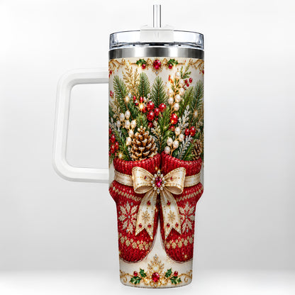 Christmas Mittens 40oz Tumbler with Handle, Jeweled Holiday Travel Cup