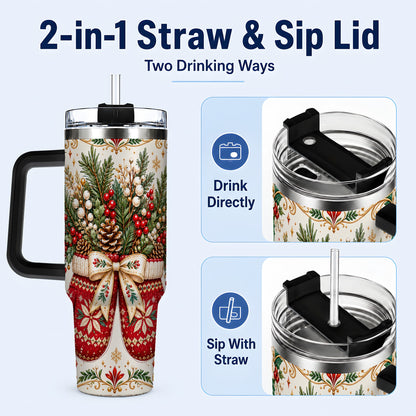 #pl[40oz|Black] Christmas Mittens 40oz Tumbler with Handle, Winter Floral Travel Cup