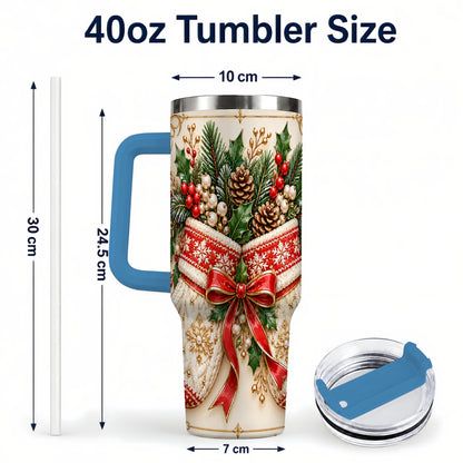 #pl[40oz|Blue] Christmas Mittens 40oz Tumbler with Handle, Holly Pine Travel Cup