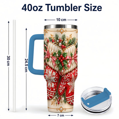 #pl[40oz|Blue] Red Christmas Mittens 40oz Tumbler with Handle, Snowflake Travel Cup