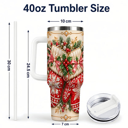 #pl[40oz|White] Red Christmas Mittens 40oz Tumbler with Handle, Snowflake Travel Cup
