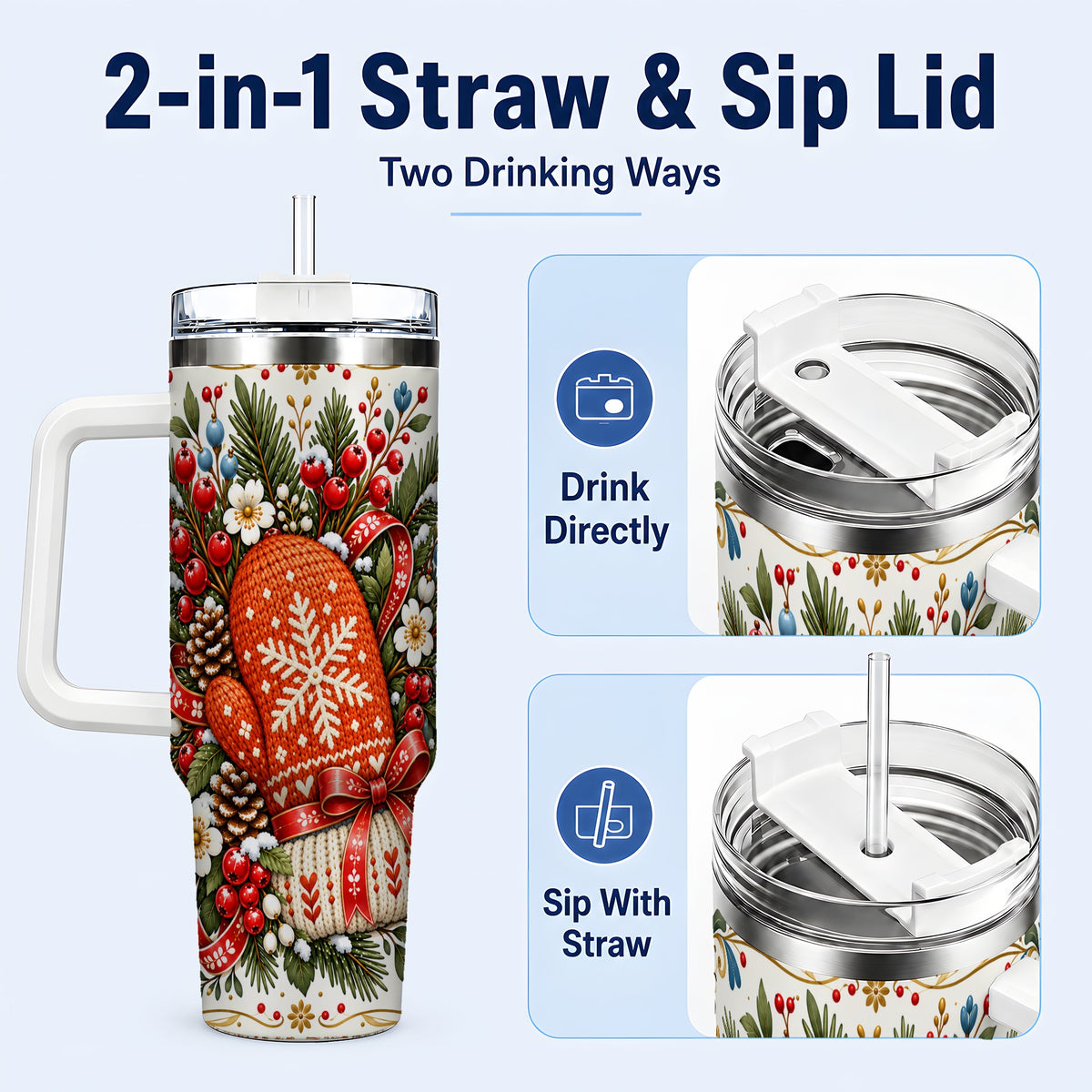 #pl[40oz|White] Mittens 40oz Tumbler, Winter Tumbler, Stainless Steel Travel Cup