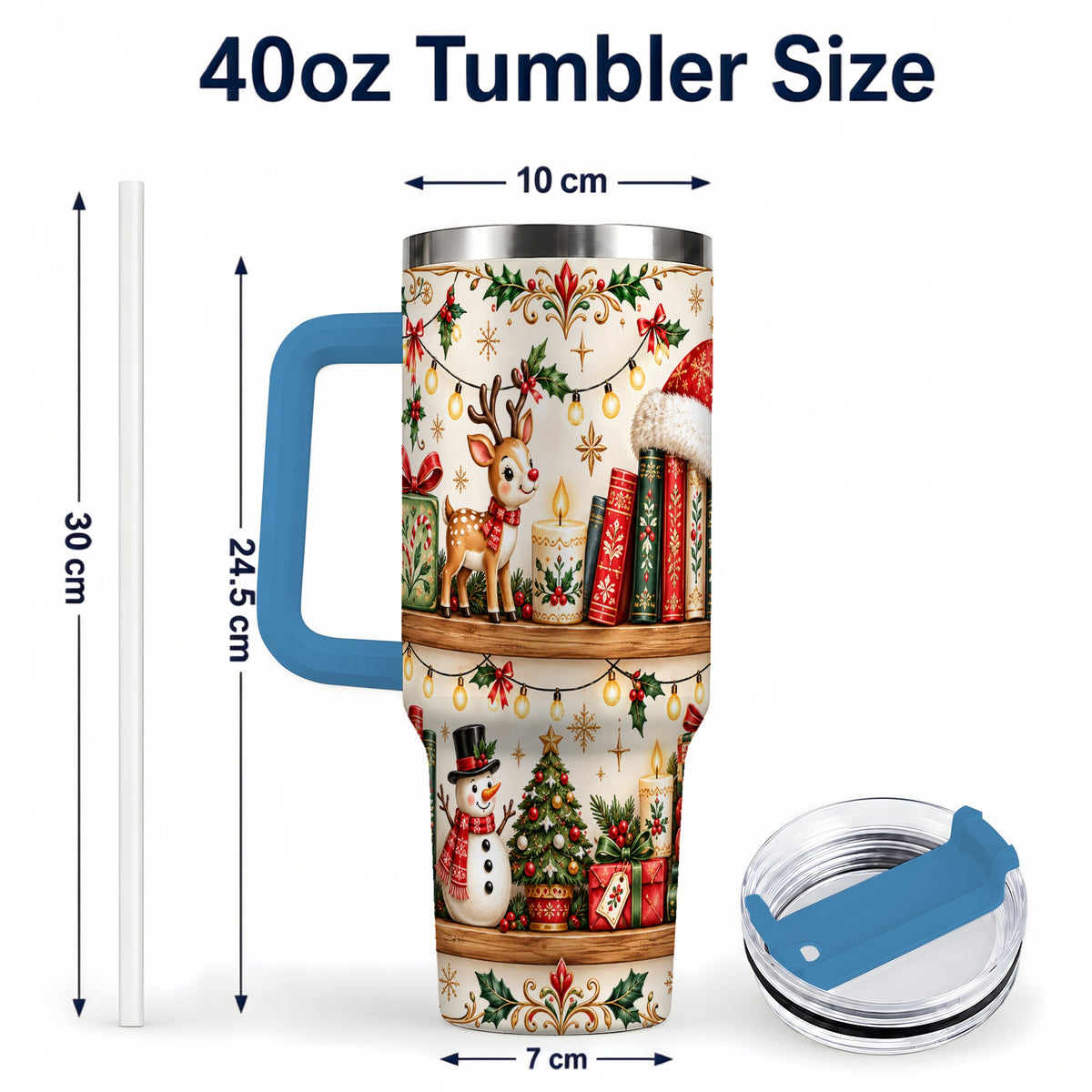 #pl[40oz|Blue] Christmas Books 40oz Tumbler, Winter Tumbler, Stainless Steel Travel Cup