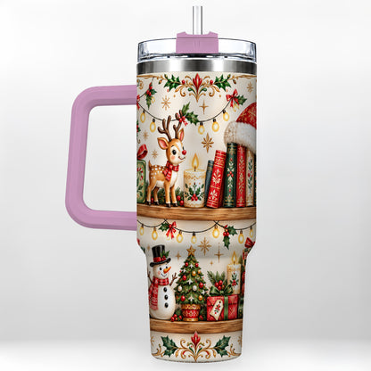 #pl[40oz|Pink] Christmas Books 40oz Tumbler, Winter Tumbler, Stainless Steel Travel Cup